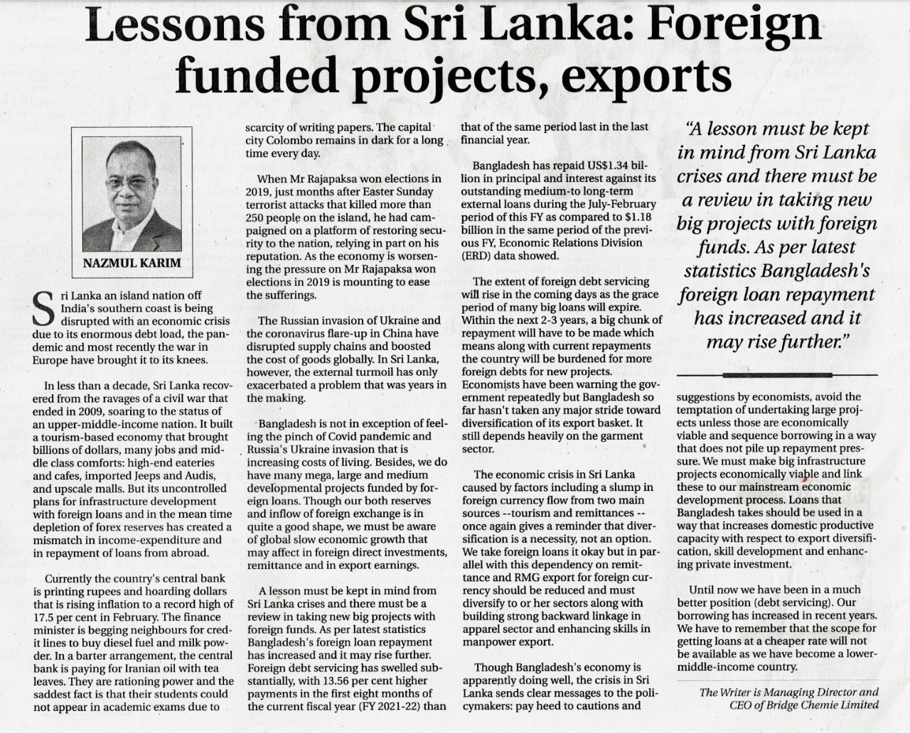 Lessons from Sri Lanka: Foreign-funded projects, exports.